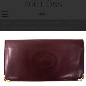 Cartier Maroon Leather Card Holder with Gold Logo with COA